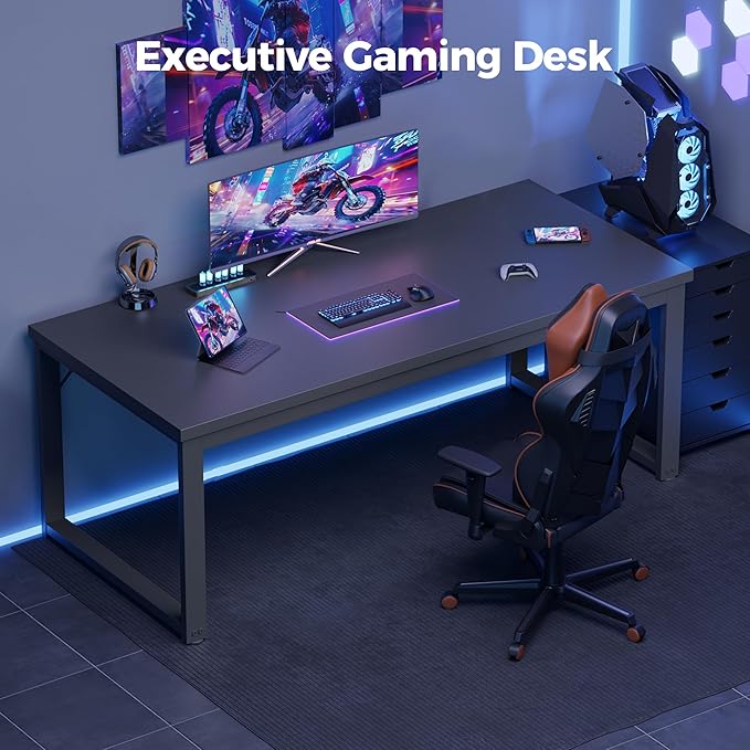 Mericonia 40 Inch Computer Desk, 1.2" Thick Modern Simple Study Writing Table, Heavy Duty Industrial Office Desk for Home Bedroom Workstation, Black