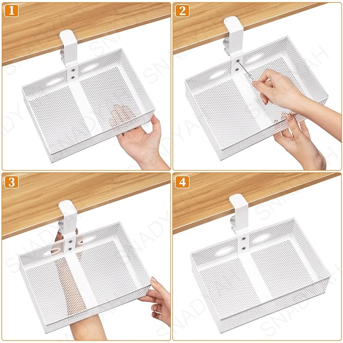 SNADYAH 【360 degree rotation under desk drawer Clamp-on Swivel Alloy Steel Drawer Hidden Desktop Organizer Pen Holder Easy to Instal/High capacity/desk drawer desk accessories (white)