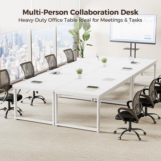 Mericonia 54 Inch Computer Desk, 1" Thick Heavy Duty Industrial Office Desk, Modern Simple Study Writing Table for Home Office Bedroom Workstation, White