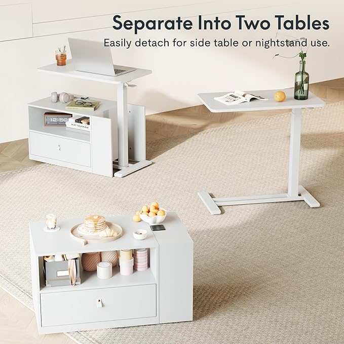 FLEXISPOT H7 CAB Height Adjustable Sit-Stand Computer Workstation Desk with Storage, Pneumatic Lift Laptop Desk with Drawer & Cabinet, Compact Small Space Home Office Desk (25.8"–41.3", White)