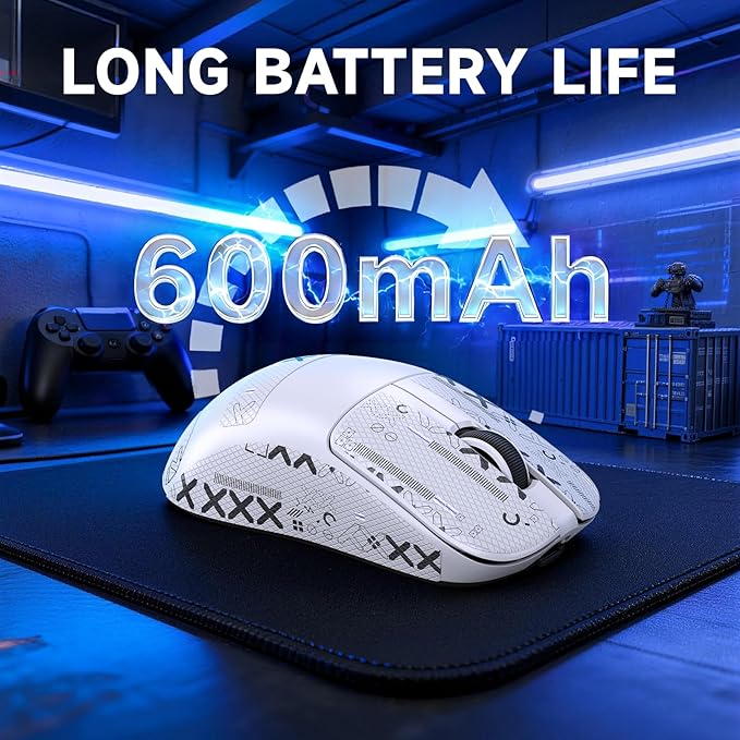 ZIYOU LANG×Magic-Refiner AJ199 Lightweight Wireless Gaming Mouse,Tri-Mode(2.4G/Wired/BT),24K DPI,PAW3311 Optical Sensor,1000Hz Polling Rate,600mAh,49g Ergonomic Mice for Mid-Large Hands-White&Sticker