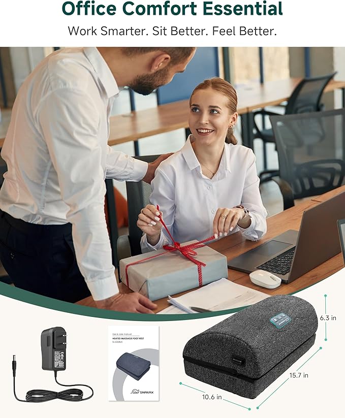 Heated Foot Rest for Under Desk at Work, Foot Stool with Vibration Massage, 3 Heat Levels, Ergonomic Memory Foam Feet Warmer Heater