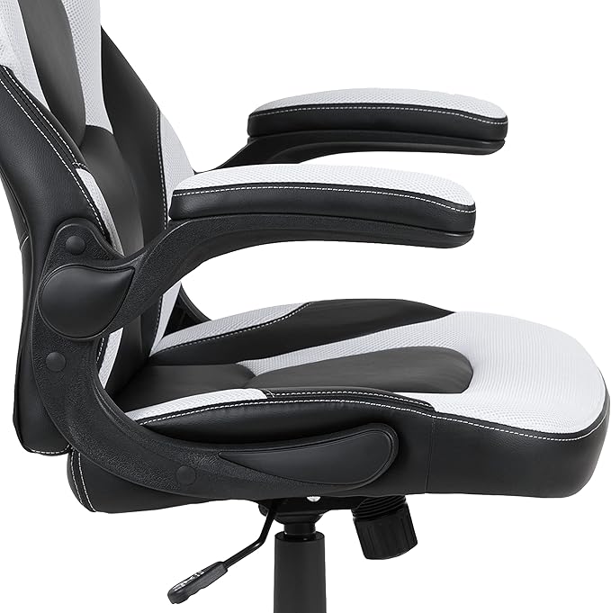 Flash Furniture Red Gaming Desk and White/Black Racing Chair Set with Cup Holder and Headphone Hook