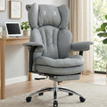 Efomao Big & Tall Executive Office Chair with Footrest - 400lbs Heavy Duty High Back PU Leather Desk Chair, Modern Ergonomic Reclining Computer Chair, Grey