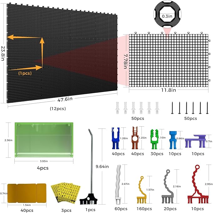 Pegboard Kit: 12 Panels (47" x 24" / 120x60cm, Black) + 428 Hooks & Accessories, Heavy Duty Rustproof Plastic Peg Board for Home, Garage, and Craft Room Tool Storage