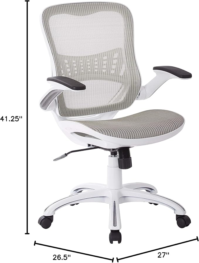 OSP Home Furnishings Riley Ventilated Manager's Office Desk Chair with Breathable Mesh Seat and Back, White Base with Blue