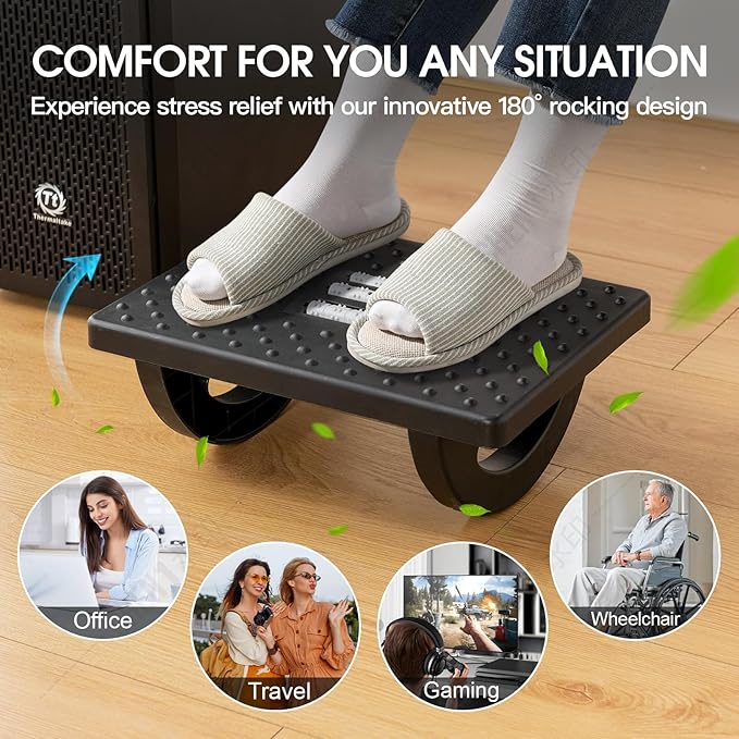 Foot Rest for Under Desk at Work - Ergonomic Foot Stools for Under Office Desk - Rocking Footrest with Roller Massager - Leg Rest for Chair, Computer Gaming - Promote Leg Circulation