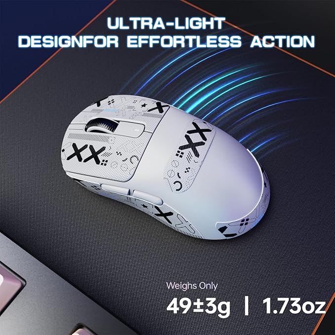 ATTACK SHARK X3MAX Wireless Gaming Mouse,PixArt PAW3950 Gaming Sensor,Up to 42K DPI,100 Million Micro,49g Lightweight Tri-Mode(BT5.2/2.4Ghz/Wired) Mice with Coiled Cable-White&Tape