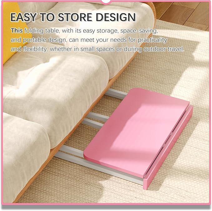 4NM 31.5" Mobile Small Folding Desk, Foldable Rolling Computer Home Office Desk, Study Writing Table for Small Space Saving Bedroom, with Wheels - Pink and White