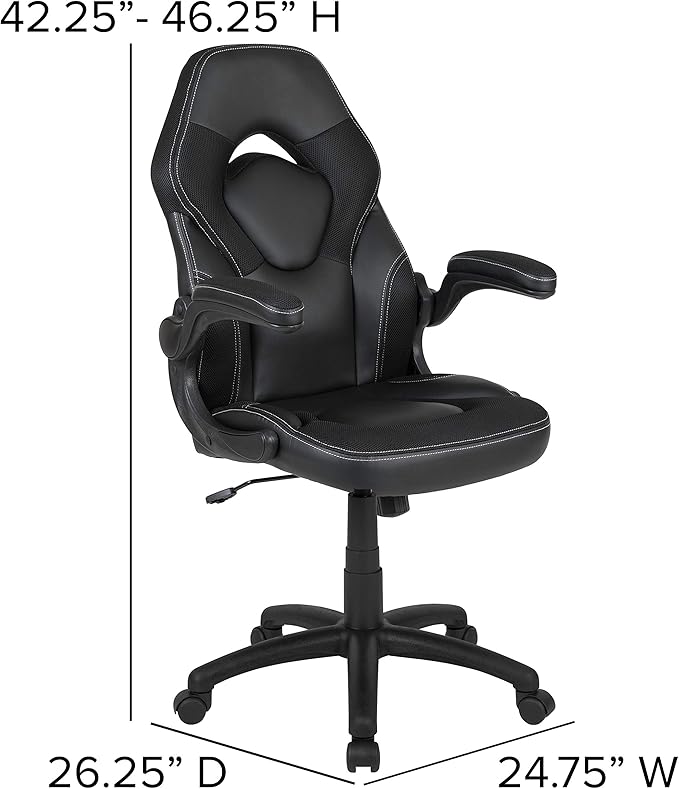 Flash Furniture Optis Black Gaming Desk and Black Racing Chair Set with Cup Holder, Headphone Hook & 2 Wire Management Holes