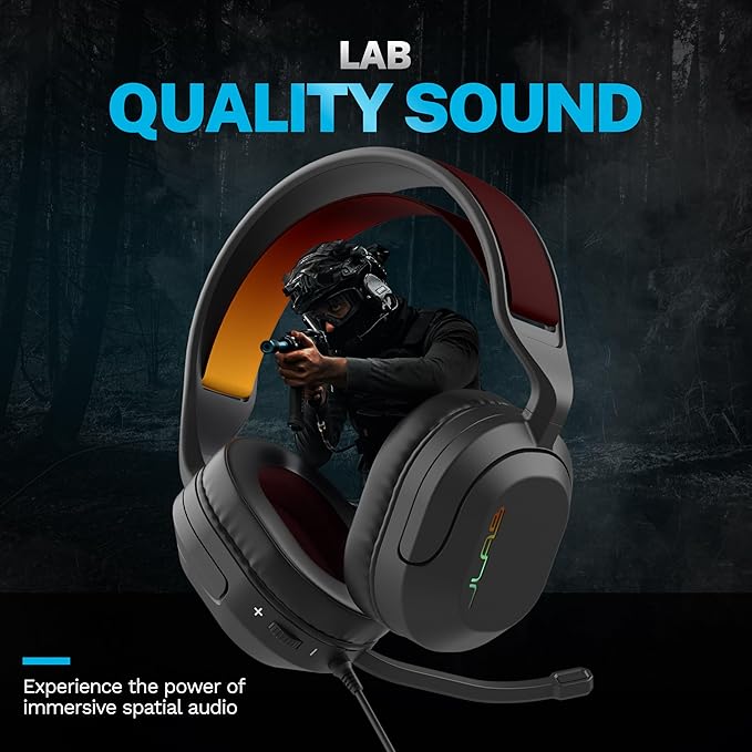 JLab Nightfall Gaming Headset with Near-Field Directional Flip-to-Mute Rotating Boom Mic, 50mm Drivers and Sound Isolating Inner Shelf, Wired 3.5mm for PC, PS5, PS4, Xbox Series X/S, Xbox one, Switch