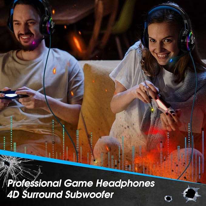 August Gaming Headphones for PC PS4 Xbox Switch Wired USB Double Jack EPG100L - Gaming Headset with RGB-LED Light Noise Reduction Microphone 50mm Driver Flip Mute 4D Surround Sound 3.5mm Cable