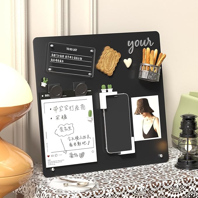 FANXIYQ Black Magnetic Board for Desk, Metal Magnet Display Board for Magnets & Souvenirs, Travel Magnet Board & RV Sticker Board, Magnetic Memo Board with Removable Foot Pads