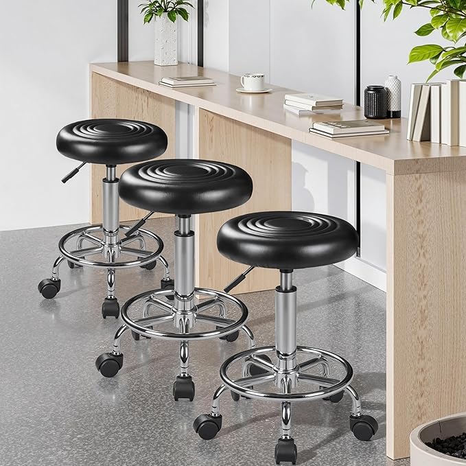 VECELO Home Office Desk Chair with Wheels | PU Leather Rolling Office Chair for Drafting, Salon, Spa(Black)