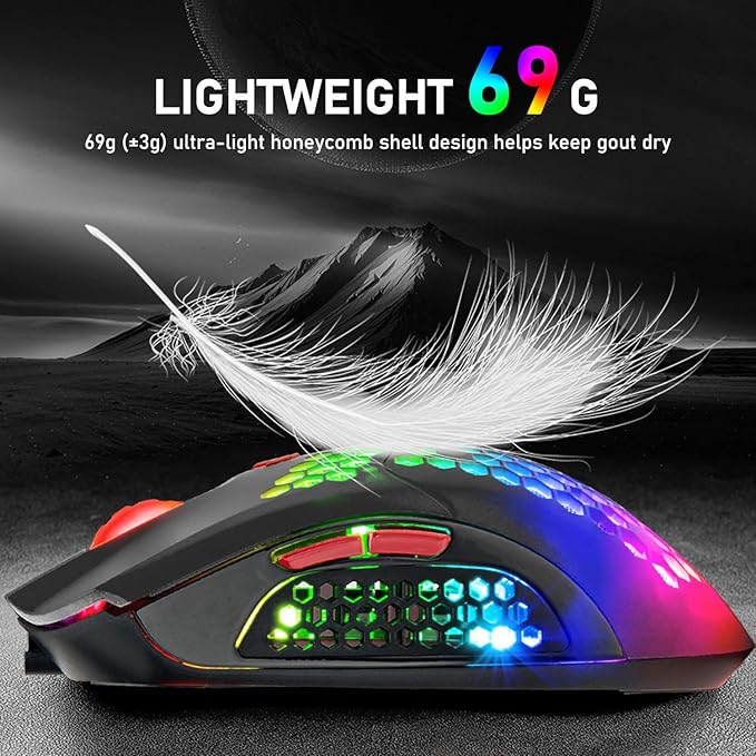 ZIYOU LANG Wired/Wireless Lightweight Gaming Mouse,16 RGB Backlit Mice with 7 Buttons Programmable Driver,PAW3325 12000DPI,Rechargeable 800mA Battery,Lightweight Honeycomb Shell Mouse for PC Gamer