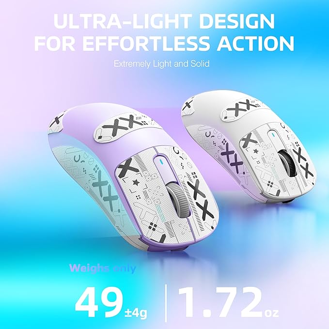 ATTACK SHARK X3 Lightweight Wireless Gaming Mouse with Tri-Mode 2.4G/USB-C Wired/Bluetooth,26K DPI, PAW3395 Optical Sensor,Kailh GM8.0 Switch,5 programmable Buttons for PC/Win/Mac(Purple+Stickers)