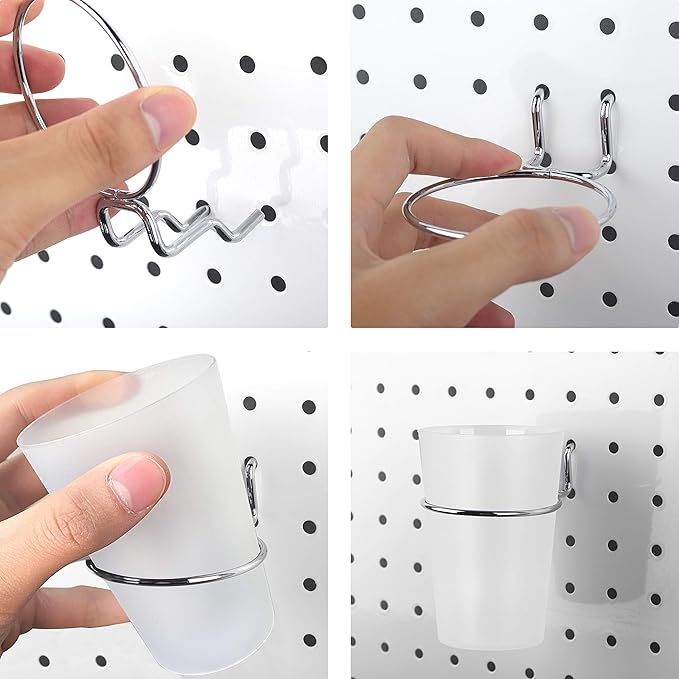 Kuhome 6 Set Pegboard Hooks with Cups, Ring Style Bins with Rings, Pegboard Cup Holder Accessories for Organizing Storage (Transparent)