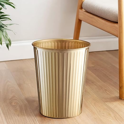 Monarch Abode Ridge Embossed Metal Desk Wastebasket – Brushed Gold