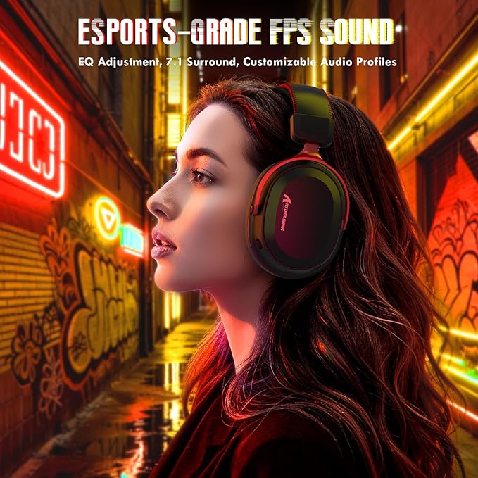 ATTACK SHARK L30PRO Wireless Gaming Headset,7.1 Surround Sound, 50mm Drivers,20ms Low Latency,Detachable Noise-Canceling Mic, Aluminum Alloy Frame,Tri-Mode Connectivity Over-Ear Headset-Black Red