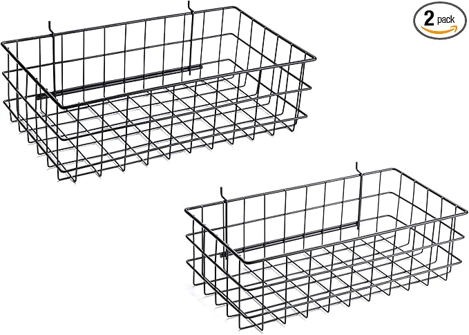 RightArrange Pegboard Basket Set of 2 - XLarge + Large Size Basket, Black - Hooks to Any Peg Board - Organize Tools, Workbench, Accessories, Garage Storage - Wall Organizer Attachments
