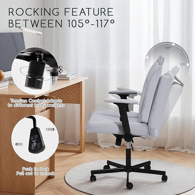 HOMREST Criss Cross Chair with Arms and Castors, Plus Size Cross Legged Office Chair with Extra Wide Seat&Flexible Back Cushion, Cute Comfy Desk Chairs for Home Office, Vanity, Gaming,Reading(Gray)