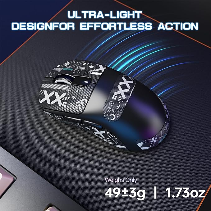 ATTACK SHARK X3MAX Wireless Gaming Mouse,PixArt PAW3950 Gaming Sensor,Up to 42K DPI,100 Million Micro,49g Lightweight Tri-Mode(BT5.2/2.4Ghz/Wired) Mice with Coiled Cable-Black&Tape