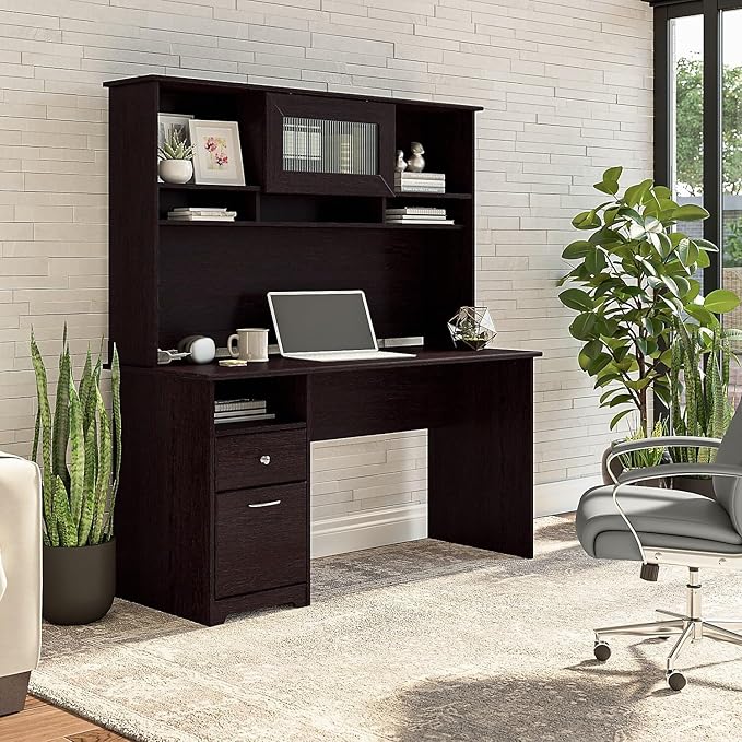 Bush Furniture Cabot 60W Computer Desk with Hutch and Drawers in Espresso Oak