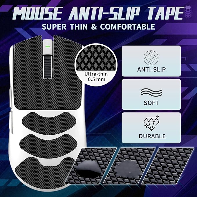 TALONGAMES Mouse Anti Slip Grip Tape Compatible with Razer Viper V3 Pro/Viper V4 Pro Gaming Mouse, Palm Sweat Absorption, Thin 0.5mm, Cut to Fit, Easy to Apply, Mouse Skin