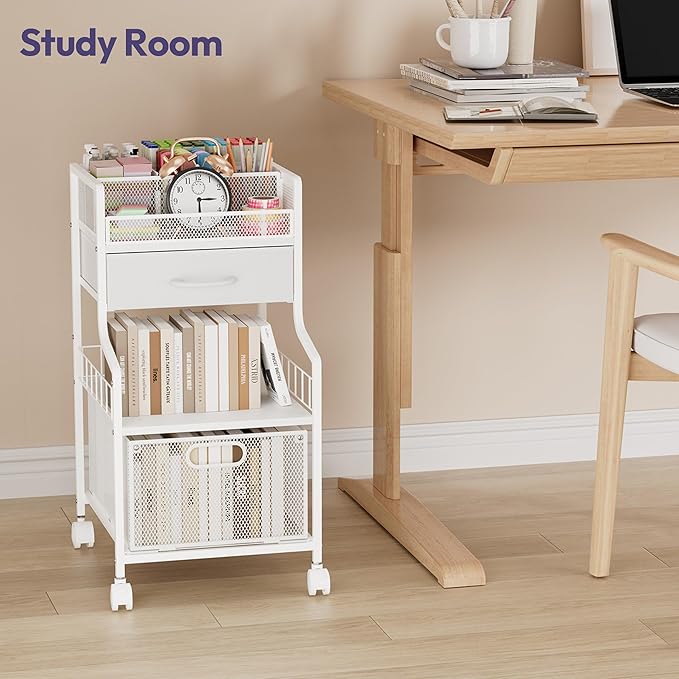 SWTYMIKI Rolling Under Desk Storage - Utility Cart with Drawers & DIY Divider - Art Cart Organizer on Wheels - Craft Storage Drawers Rolling Cart for Office, Craft Room & Studio White