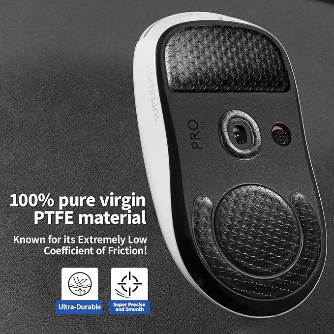 Smooth Gliding Mouse Skates for Logitech G Pro X Superlight Mouse Feet Replacement(PTFE,Black) Rounded Edges Ultra-Smooth and Durable Gaming Mouse Slider for G Pro Superlight