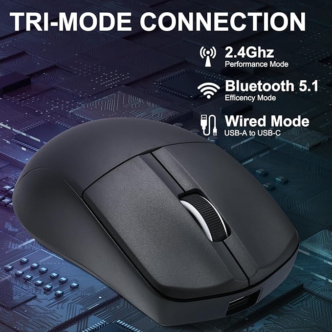 HUO JI E-YOOSO Wireless Gaming Mouse, 49g Superlight, Bluetooth 5.1/2.4G/Wired, 26,000 DPI, 5 Programmable Buttons, 150 Hr Rechargeable Battery, Software Support for PC, Mac, Black