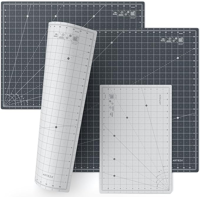 Arteza Self Healing Rotary Cutting Mat, 12"x18" with Grid & Non Slip Surface for Fabric, Paper, Vinyl, Plastic, Eco Friendly, Durable & Flexible, Great for Crafts, Quilting, Sewing, Scrapbooking