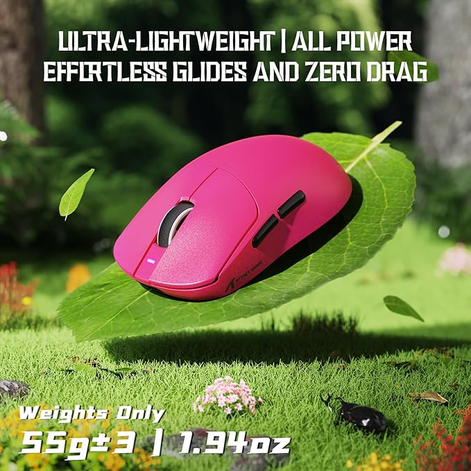 MAMBASNAKE Attack Shark X8 SE 55g Superlight Wireless Gaming Mouse,BK52820 Tri-Mode BT/2.4G Wireless/Wired Mouse,25000DPI,500mAh Battery,Med to Large Hand Size,5 Programmable Buttons for Pc/Mac(Red)