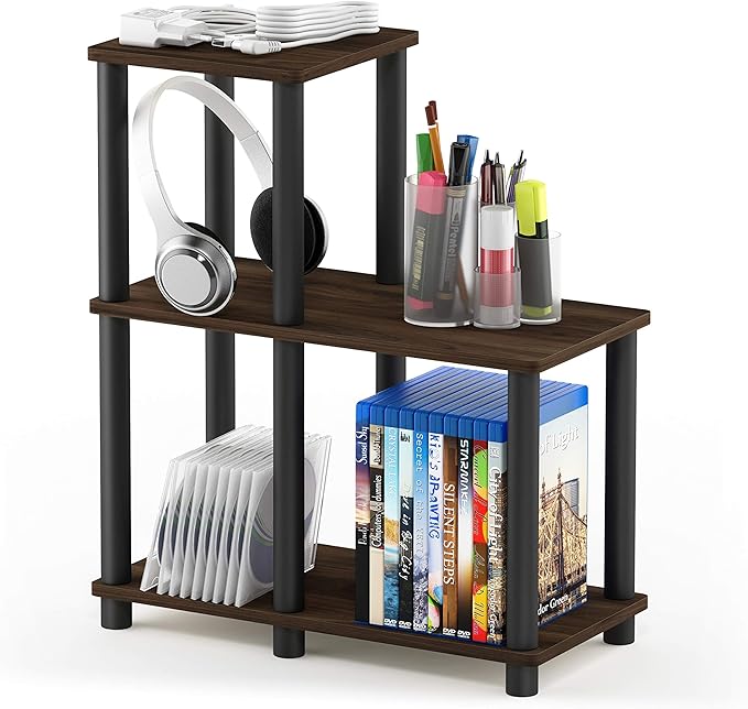 Furinno Wire 3-Tier Industrial Style Metal Frame Bookcase, Display Shelf, 47 Wide, Walnut Cove