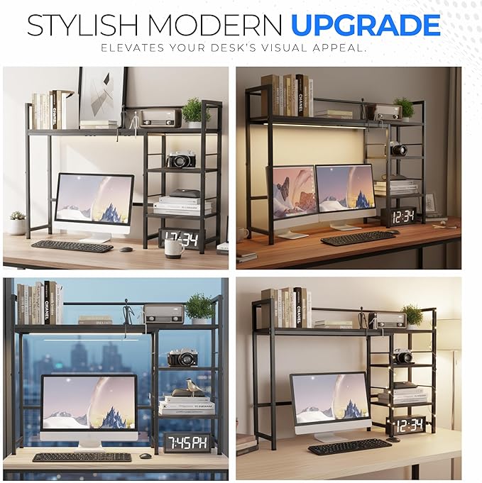 Desk Shelf Storage, 38 Inch, 4-Tier Wood Bookshelf Organizer, Computer Desk Hutch – Black, Desktop Bookshelf Organizer Shelf for Desk for Dorm Workspace and Home Office Use