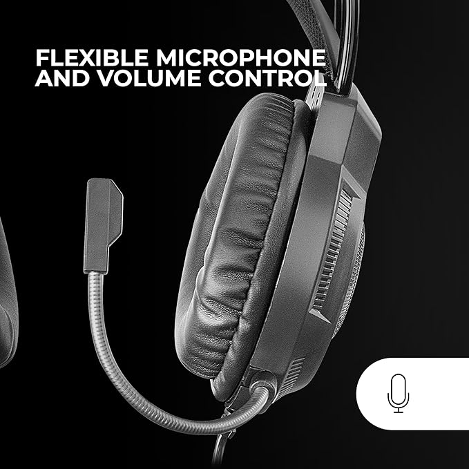 Mars Gaming MH124 FRGB Rainbow Gaming Headphones, Ergonomic Design, Flexible Microphone, Volume Control, Windows, Linux, Mac, PS4, PS5, Xbox One, Xbox Series X|S, Switch, Switch 2, Black