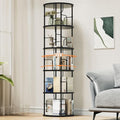 Flycity 5 Tier Rotating Bookshelf, 360° Corner Bookshelf Tower, Round Revolving Bookcase with Special Visible Partition Storage, Narrow Book Shelf Organizer for Living Room, Small Space, Black