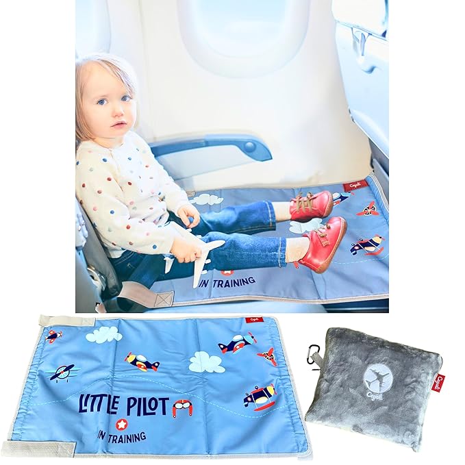 Cegali Kids Airplane Seat Extender - Enhance Your Child's In-Flight Comfort. Travel Toddler Bed, Leg Rest, Foot Hammock and Seat Extender, All in One (Little Pilot - Cool Grey)
