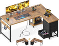 AODK L Shaped Gaming Desk with 4 Drawers, 53" Reversible Home Office Desks with Power Outlets, L Shaped Computer Desk with USB Charging Port and Host Stand, Corner Desk, Easy to Assemble, Vintage
