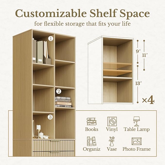 Home Office Furniture Set, 67'' Electric Standing Desk with 73'' Bookshelf and 2 Drawer Lateral File Cabinet, Office Furniture Desk Sets, Fluted Light Walnut