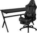 Flash Furniture Optis Gaming Desk and Gray Footrest Reclining Gaming Chair Set - Cup Holder/Headphone Hook/Removable Mouse Pad Top/Wire Management