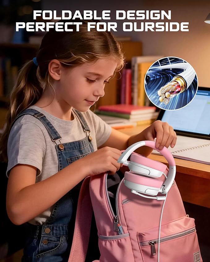 NUBWO HG04L Gaming Headset for PS5/PS4, Xbox Series X|S/Xbox One, Switch – 250g Lightweight, Clear Unidirectional Mic, Soft Memory Earmuffs, 3.5mm Jack for Gaming & Work - Pink