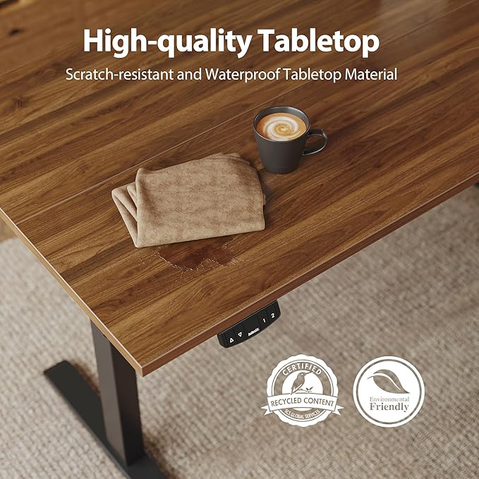 Agilestic Electric Standing Desk, 63 x 24 Inches Height Adjustable Desk, Sit Stand up for Work Office Home, Ergonomic Rising Computer Table with Memory Preset, Dark Walnut