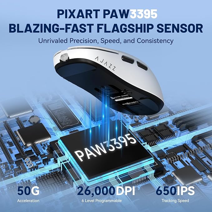 ATTACK SHARK x Ajazz AJ159 Gaming Mouse,2.4G Wireless Mouse,56g Ultralight,26K DPI PAW3395 Sensor,6 Programmable Buttons,Ergonomic Wired Gaming Mouse USB3.0 with 80M Click Switch for PC/MAC