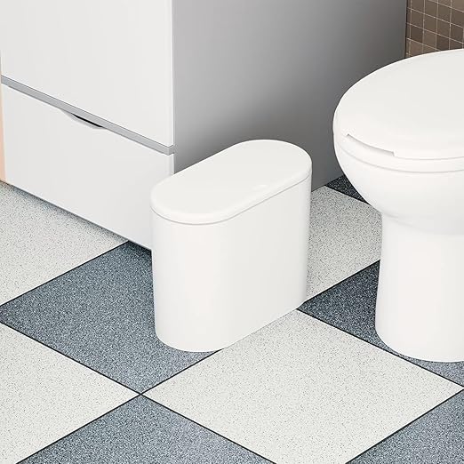 Yieach White 3.17 Gallon Slim Small Bathroom Trash Can with Lid,12L Plastic Thin Trashcans and Covered Wastebasket,Pet or Dog Proof Garbage Can for Bedroom,Rv,Dorm,Office and Lidded Bathroom Trashcan