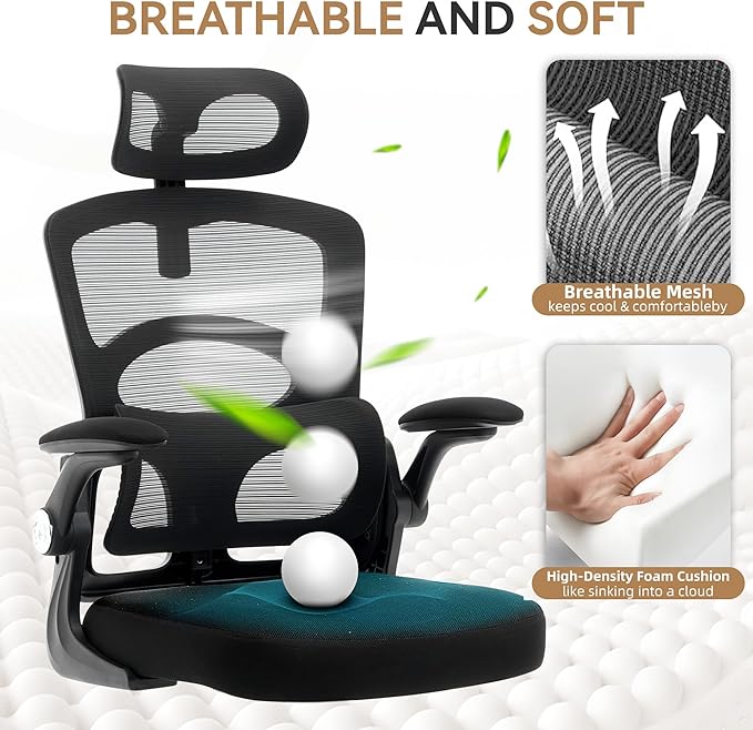 Office Chair Ergonomic Desk Chair - Home Mesh Office Desk Chair with Wheels, High-Back Computer Gaming Chair with Adjustable Headrest, Rolling Swivel Task Chairs for Home, Office, Gaming Room, Black