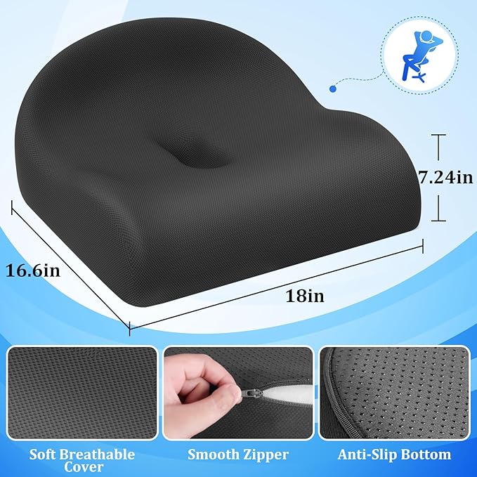 TranquilRelax Seat Cushion Office Chair Cushion for Back & Tailbone & Sciatica Pain Relief, Grey Memory Foam Desk Chair Pressure Relief Seat Cushion for Long Sitting Car Drivers, Office Worker