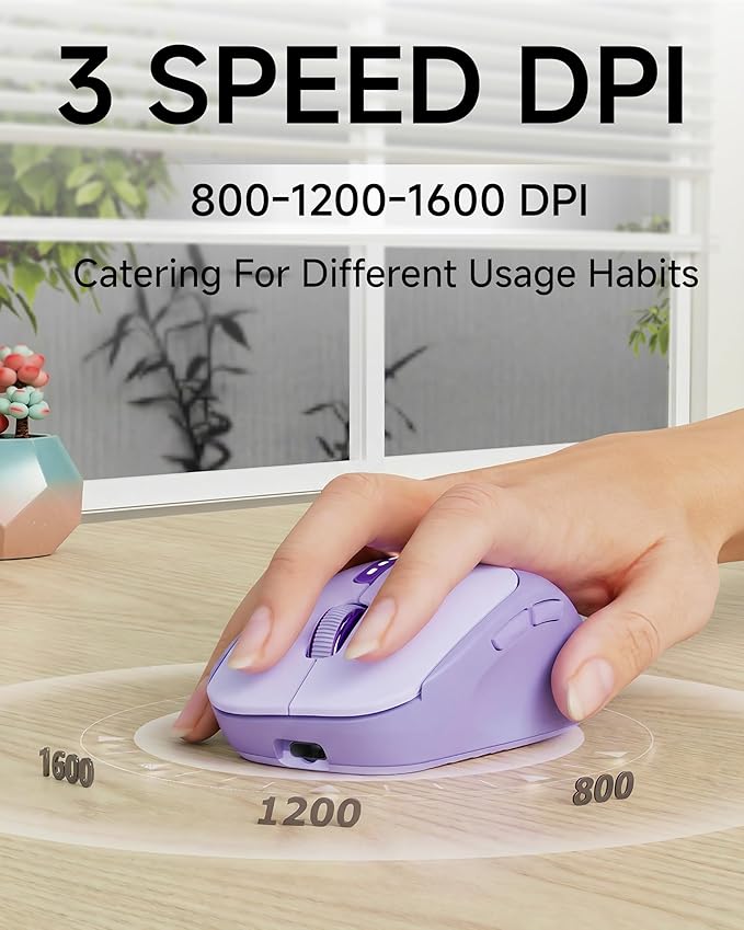 EWEADN Q5 Wireless Mouse, Bluetooth & 2.4G Quiet Computer Mouses with Battery Level Display, 1600 DPI, Ergonomic Office Mouse, 6 Button Portable Cute Computer Mouse for Laptop/PC/Mac - Purple