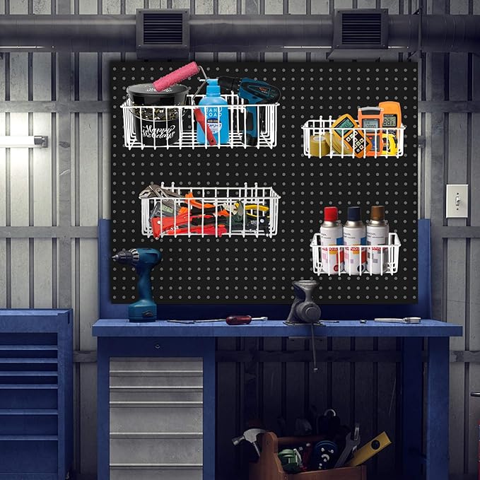Pegboard Baskets,Pegboard Accessories,Can be Used to Store Items That Are Not Easy to Hang on a Pegboard(4pcs) (White Light-Duty)