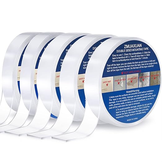 ZMUAXUAN Nano Tape Adhesive Reusable,Double Sided Mounting Tape Heavy Duty Removable,Picture Hanging Strips Poster Putty,Clear Thick Gel Sticky Tack Wall Glue for Hangers,Photo(9.85 FT-5 Pack)